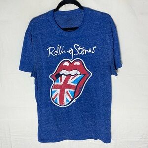 Blue Space Dye Rolling Stones Graphic Tee W Union Jack Tongue T Shirt L